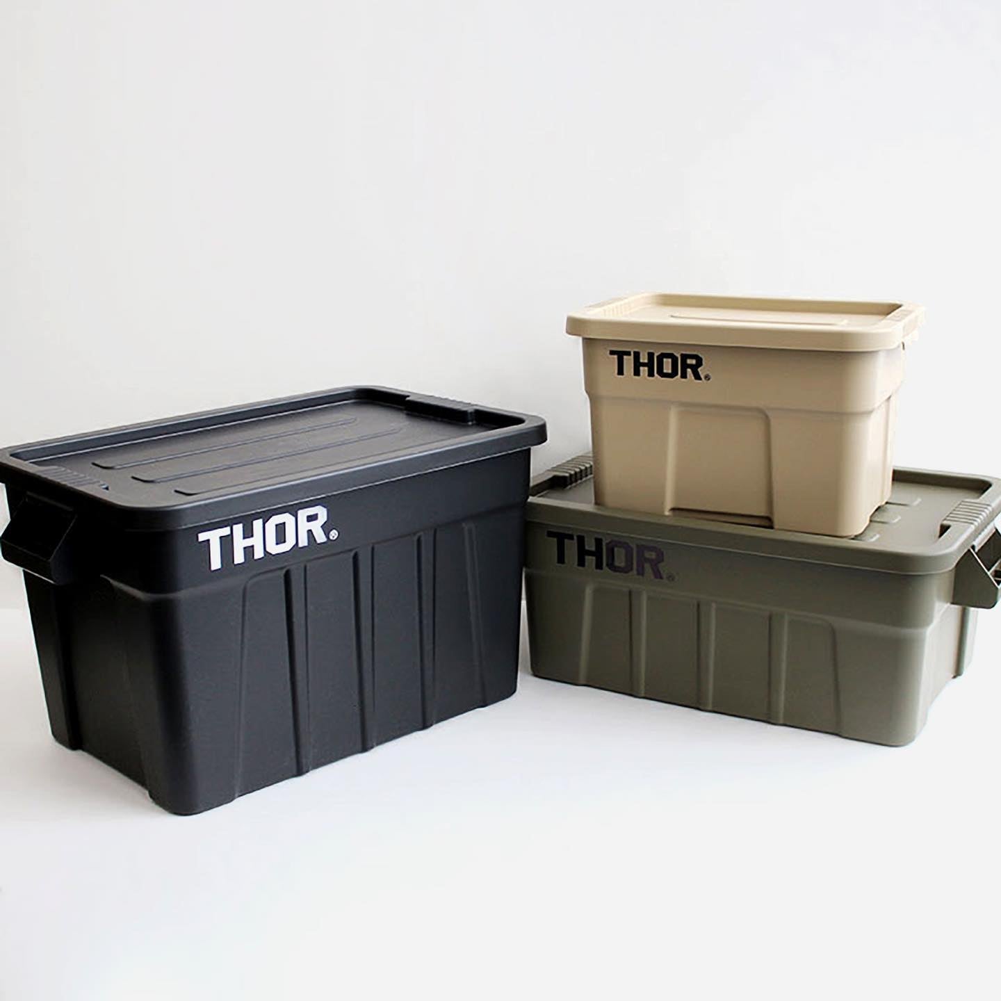THOR ® Premium MINI 1L and LIMO 2.5L | 5L | 22L | 53L | 75L Stackable Storage Box with Lid Outdoor Rugged Plastic Boxes Wood Tabletop Stand Bracket