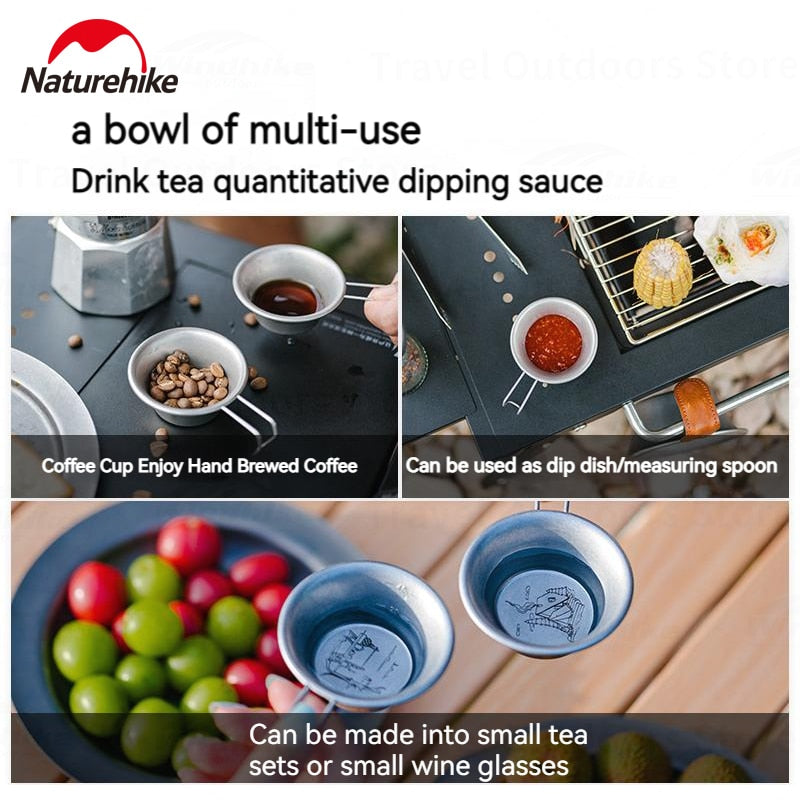 Naturehike Mini Hanging Cup 2pcs Set 50ml Stainless Steel Cup Outdoor Camping Coffee Espresso Sauce Bowl Mini Measuring Spoon Picnic Utensil Table