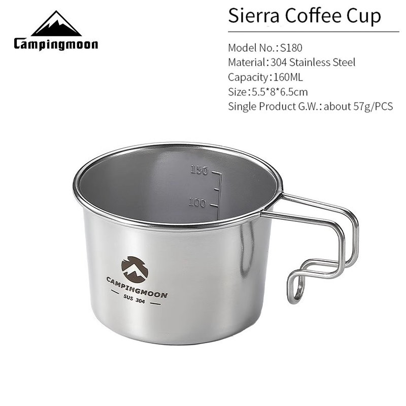 CAMPINGMOON Stainless Steel Sierra Cup Portable Ultralight Beer Coffee Tea Stackable Hanging Mug Outdoor Camping Drinking Cooking Hiking Utensil Tableware Cookware Heavy Duty Original Camping Moon