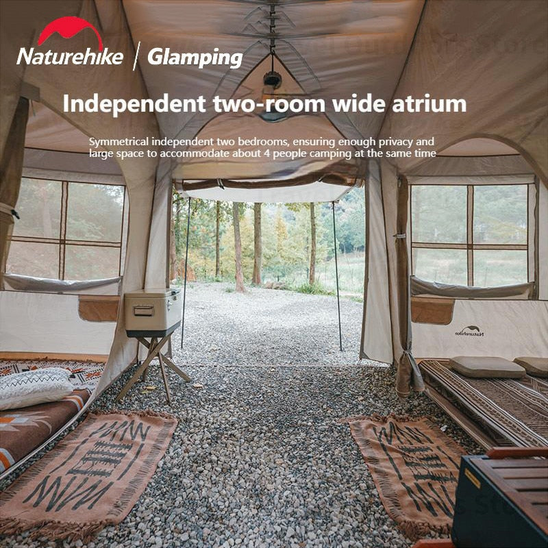 Naturehike VILLAGE 17 Automatic Tent Portable 6-8 Person Cabin Style Camping Ridge All-In-One Pole Travel Tent Double 2 Bedroom 1 Hall Foyer Waterproof Hut