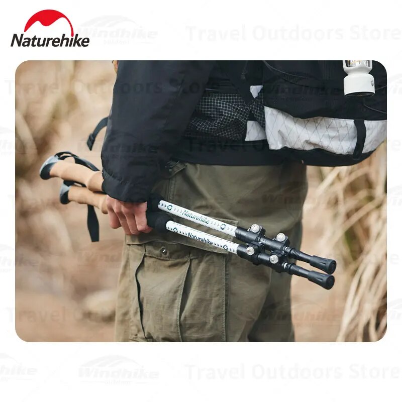 Naturehike 2pcs Aluminum Alloy Trekking Poles Portable Ultralight Collapsible 3 Section Telescopic Staff Walking Mountaineering Camping Hiking Climbing Travel Stick Heavy Duty Original Nature Hike