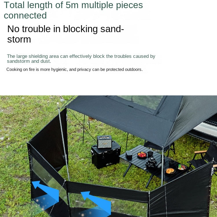 Mobi Garden Outdoor Camping Black Windscreen 500x120cm Beach Fishing Glamping Wind Breaker Shield Portable Privacy Screen 4 70D Cotton Aluminum Array Fence Screen Mobigarden Windbreaker Windshield