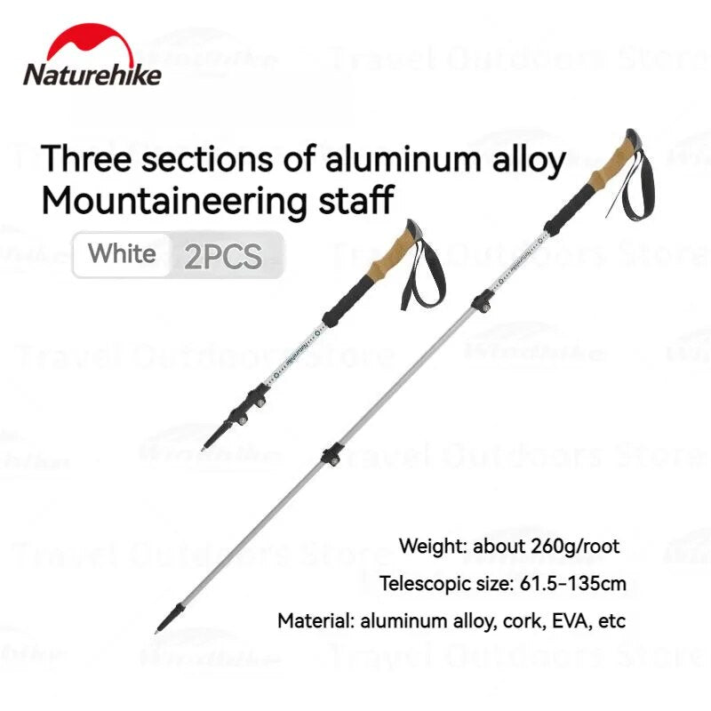 Naturehike 2pcs Aluminum Alloy Trekking Poles Portable Ultralight Collapsible 3 Section Telescopic Staff Walking Mountaineering Camping Hiking Climbing Travel Stick Heavy Duty Original Nature Hike