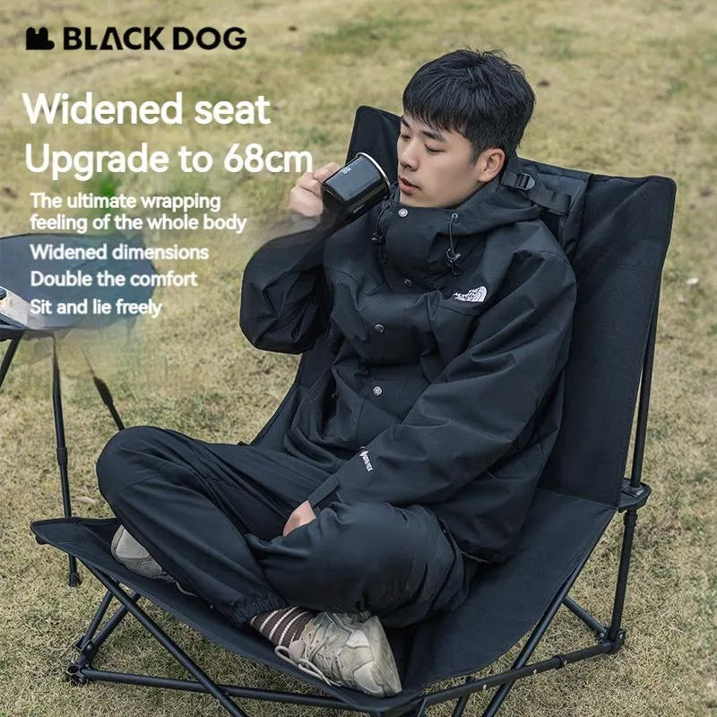 BLACKDOG Black Foldable Camping Lounger Portable Leisure Chair and Bed 2 in 1 Reclining Removable Headrest Pillow Folding Office Balcony Chair