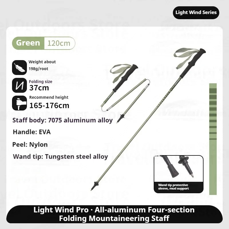 Naturehike Light Wind Pro Trekking Pole Portable Ultralight 4-Section Folding Telescopic Walking Stick 7075 Aluminum Alloy Hiking Mountaineering Staff