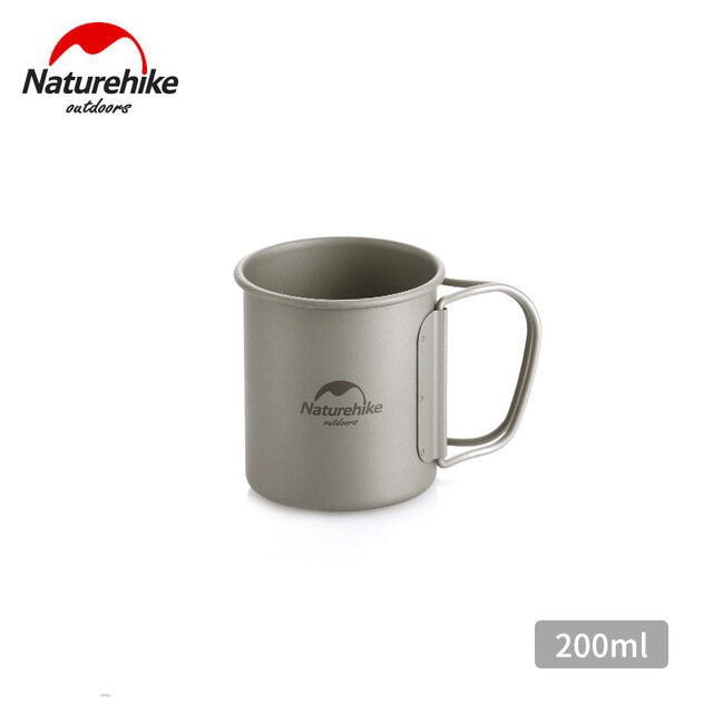 Naturehike 200 300 450 600 ML Ultralight Titanium Cup Shera Bowl Outdoor Camping Picnic Water Coffee Cup Mug Camp Kitchen Table Ware with Lid Cover Foldable Handle Nature Hike