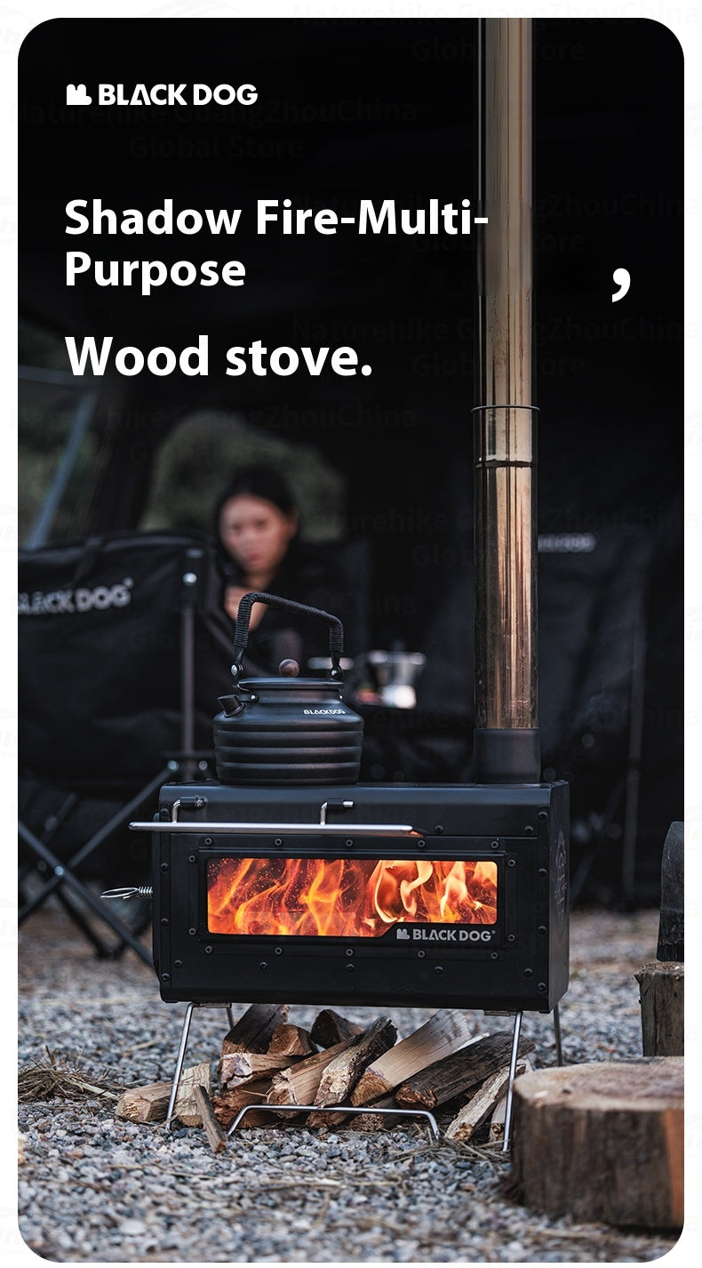 Blackdog FIRE SHADOW Wood Stove Portable Lightweight Wood-Burning Furnace Folding Burner Patio Fireplace 430 Stainless Steel Outdoor Camping Tent