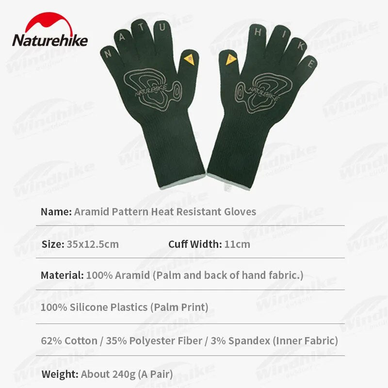 Naturehike Aramid Pattern Flame Retardant Gloves Outdoor Oven Glove Portable Ultralight Thickened Heat-Resistant Non-Slip Fabric Work Gloves Camping