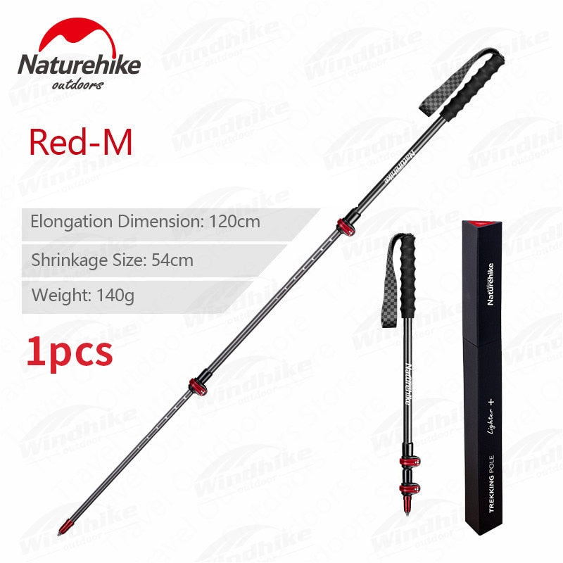 Naturehike ST10 Pure Carbon Fiber Trekking Pole Portable Ultralight 3-Section Telescopic External Lock Cane Rod Sticks Hiking Walking Mountaineering
