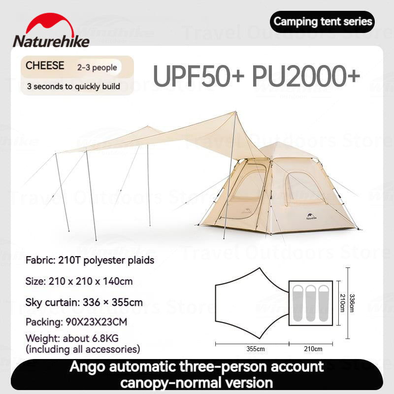 Naturehike ANGO Fast Automatic Tent Detachable Canopy Awning Tarp For 1 to 3 Persons Quick Open Camping Tent Sunshade Tarp All-In-One Pop Up Family For Outdoor Beach Garden Hiking Nature hike