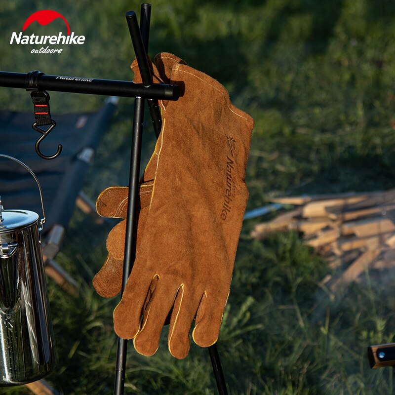 Naturehike Flame Retardant Insulation Glove Outdoor Heat Insulation Safety Working BBQ Gloves Cowhide Leather Fire Resistant Oven Cooking Anti Scald