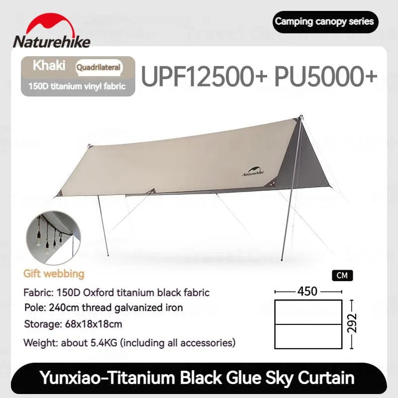 Naturehike CLOUDY Canopy Tarp Tent Awning Sunshade Titanium Vinyl Black Coated Large 35m² Shade Area for up to 18 Person Waterproof Windproof Shelter