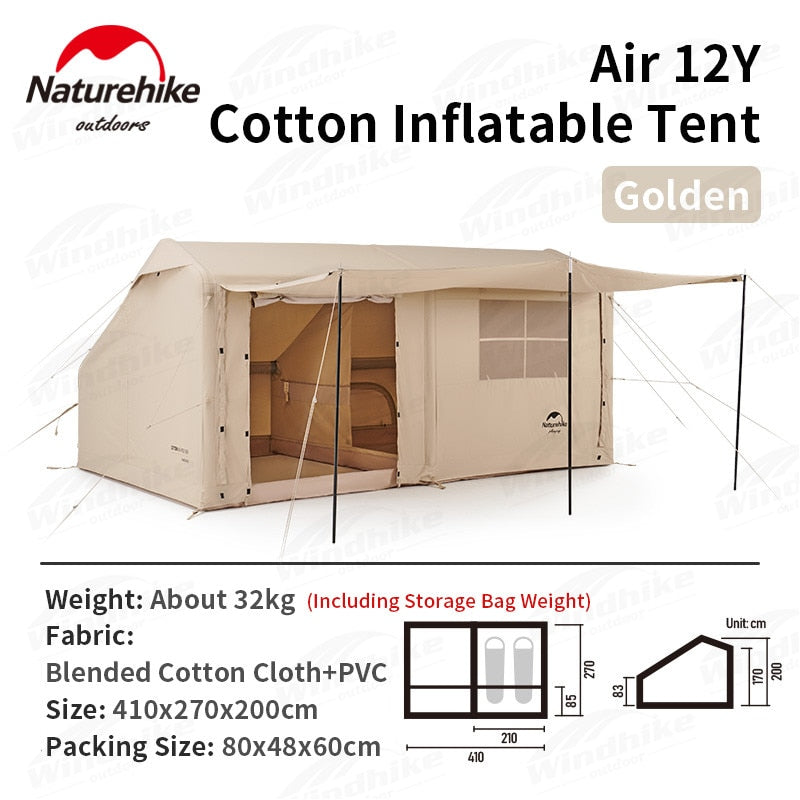 Naturehike AIR Series 12Y Cotton Inflatable Tent Air Inflatable Tent 12㎡ One Bedroom Living Room and Balcony PVC Air Pole Waterproof Tent for 2-4 Persons