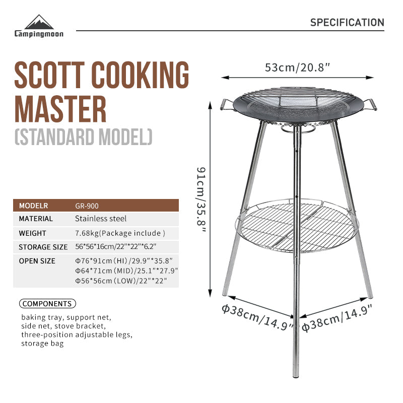 Campingmoon GR Series Skottle Grill Portable Lightweight Party BBQ Griller Standing Grill Butane Gas Stove Tripod Courtyard Outdoor Camping