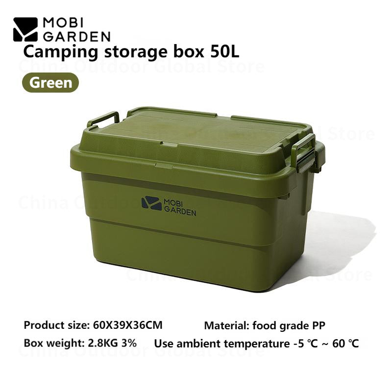MOBI GARDEN Hard Storage Box Outdoor 22L/50L/50L PRO Large Capacity Portable Storage Bags Food Grade PP Material Box Table Stackable Camping Hiking Beach Picnic Travel Heavy Duty Original MobiGarden
