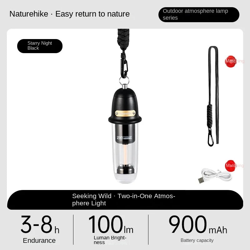 Naturehike 2-in-1 Atmosphere Light Portable Ultralight Ambient Lighting Lamps Light Outdoor Equipment Waterproof IPX4 Usage UP To 3-8H Type-C Charge Camping Hiking Picnic Travel Original Nature Hike