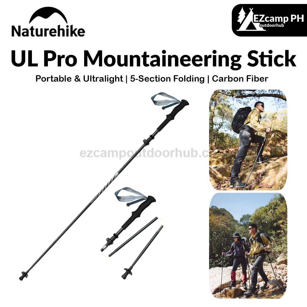 Naturehike UL Pro Mountaineering Stick Portable Ultralight 5-Section Folding Telescopic Walking Stick Pole Carbon Fiber Trekking Hiking Canes