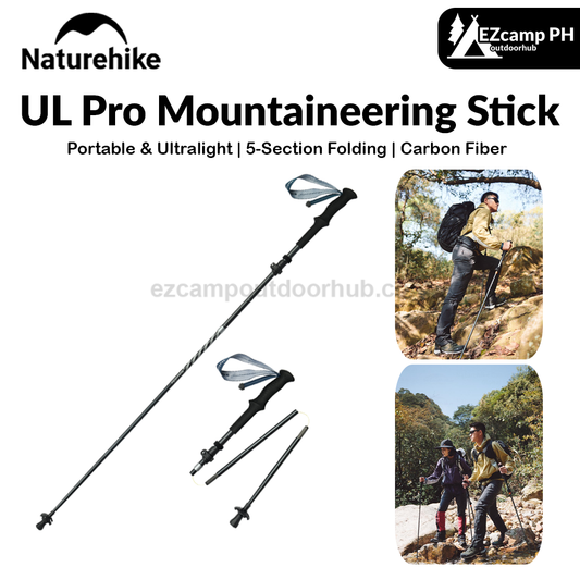 Naturehike UL Pro Mountaineering Stick Portable Ultralight 5-Section Folding Telescopic Walking Stick Pole Carbon Fiber Trekking Hiking Canes
