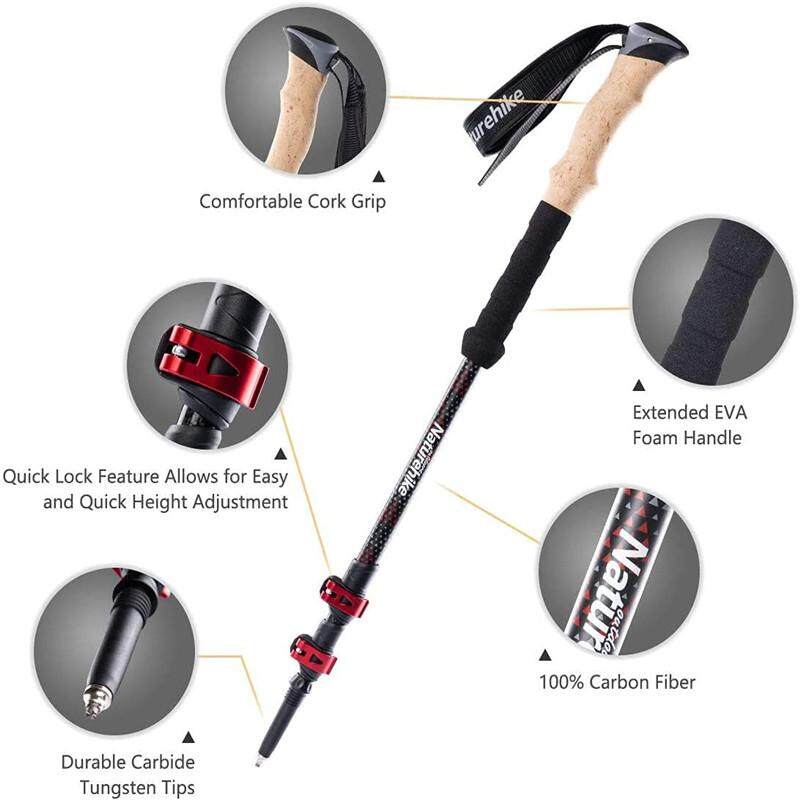Naturehike FAR WIND Series Carbon Fiber Trekking Pole Telescopic Cork Handle Stick Trek Walking Light Weight Walk Rod Pole Men Woman Folding Equipment