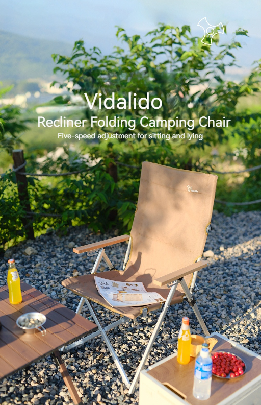 Vidalido Recliner Folding Camping Chair Portable Retractable Leisure Folding Seat Fishing Stool Outdoor Load Bearing Up To 150kg 900D Oxford Cloth