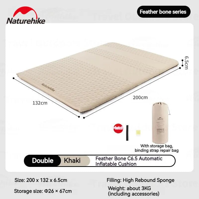 Naturehike FEATHER BONE Series C6.5 Automatic Inflate Sleeping Pad Foam Mattress Outdoor Camping Tent Sponge Cushion Bed Air Self Inflatable Mat