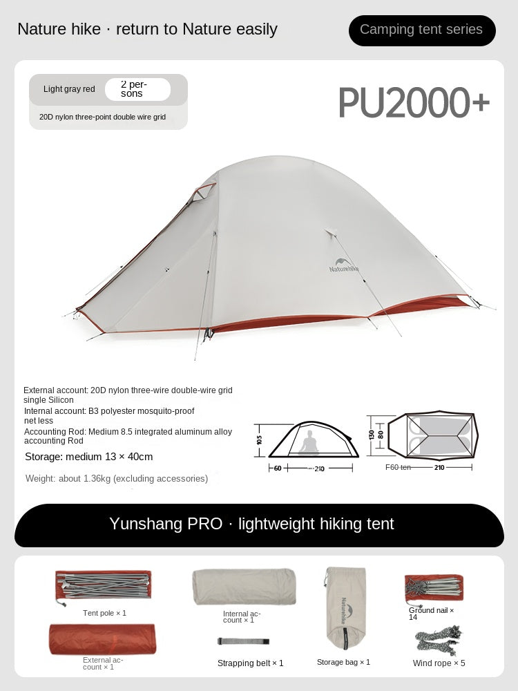 Naturehike CLOUD UP PRO Series Ultralight Camping Tent for 1 and 2 Person Waterproof 20D Nylon and 8 Series Aluminum Alloy Pole 4 Season Tent