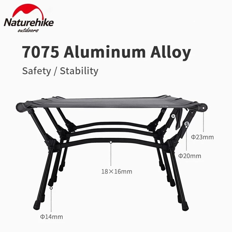Naturehike High Low Adjustable Folding Bed Easy Assemble Sleeping Military Grade Cot Ultralight Heavy Duty Load up to 150kg Foldable with Storage Bag