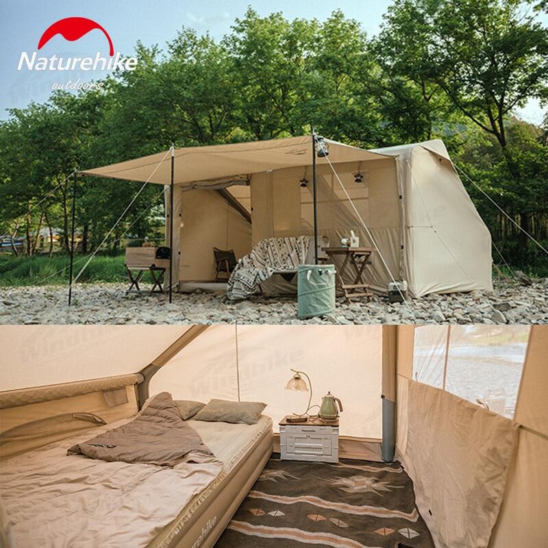 Naturehike AIR Series 12Y Cotton Inflatable Tent Air Inflatable Tent 12㎡ One Bedroom Living Room and Balcony PVC Air Pole Waterproof Tent for 2-4 Persons