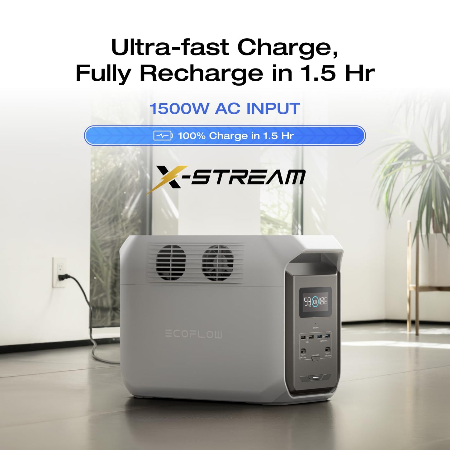 Ecoflow DELTA 3 1500 Power Station INT Portable Home Battery Backup Charging 100% In 1.5 Hours 1800W Up To 2200W With X-Boost Energy Storage