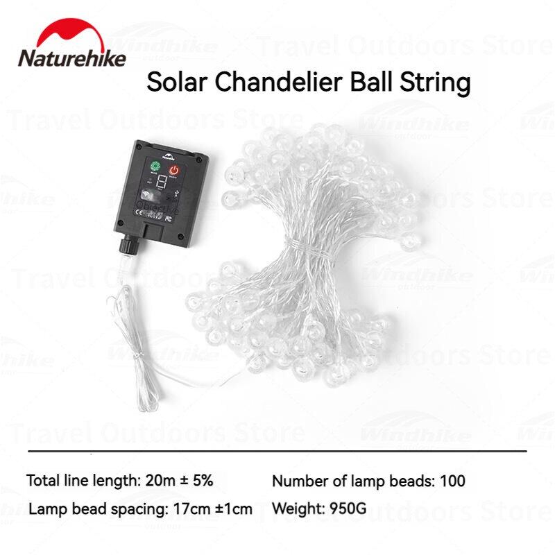 Naturehike Solar String LED Lights 100 Lamp Ball 20m Wire Length Solar USB Charging Battery Waterproof Atmosphere Ambient Lighting with Remote Control