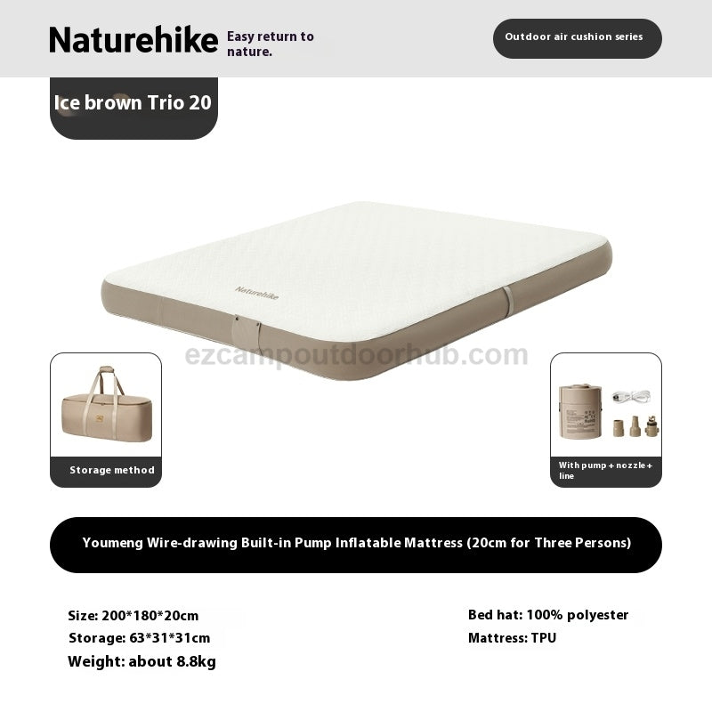 Naturehike DREAM Series Brushed Inflatable Mattress Portable Premium Automatic Air Mat Bed With Built-in Pump For 2-3 Person Outdoor Camping Sleeping Mat TPU Youmeng