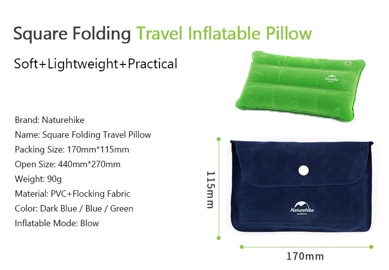 Naturehike Square Inflatable Pillow Portable Air Inflated Pillows Compressed Folding Non Slip Pillow Suede Fabric Use For Travel Outdoor Camping