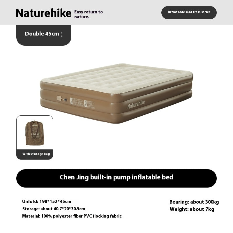 Naturehike Air Inflatable Mattress Portable Lightweight 1-3 Persons Camping Bed with Built-in Pump 38cm/45cm Thickened High Sleeping Mat Pad Outdoor