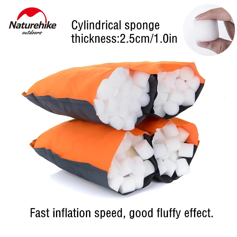 Naturehike Automatic Inflatable Pillow Portable Ultralight Inflating Sleeping Air Sponge Cushion High Elastic Support Skin-Friendly Height Adjustable Travel
