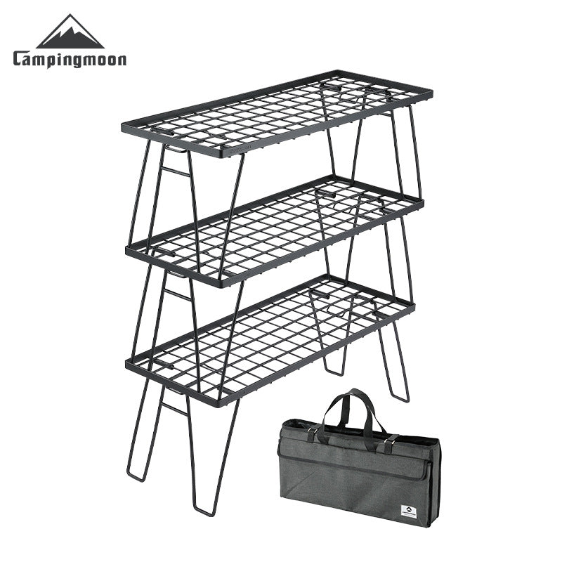 Campingmoon T-229 Series Stackable Floor Rack Outdoor Camping Connecting Multifunctional Steel Black Portable Folding Layered Table Shelf Hiking Picnic Travel Heavy Duty Original Camping Moon