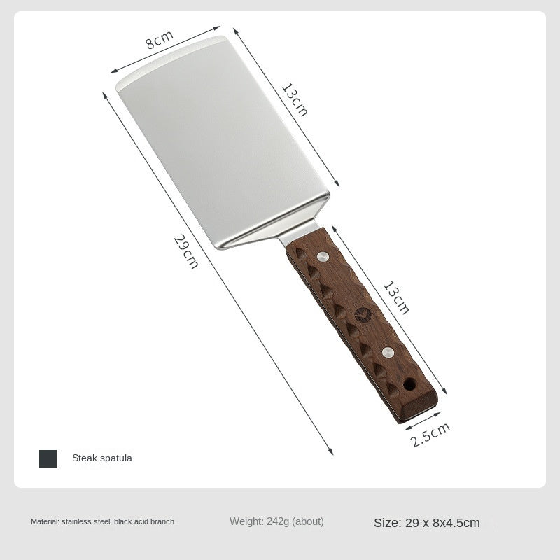 Campingmoon MS-29 Multifunctional Steak Shovel Outdoor Portable Ultralight Multipurpose Cooking Spatula Stainless Steel Solid Wood Handle Utensil