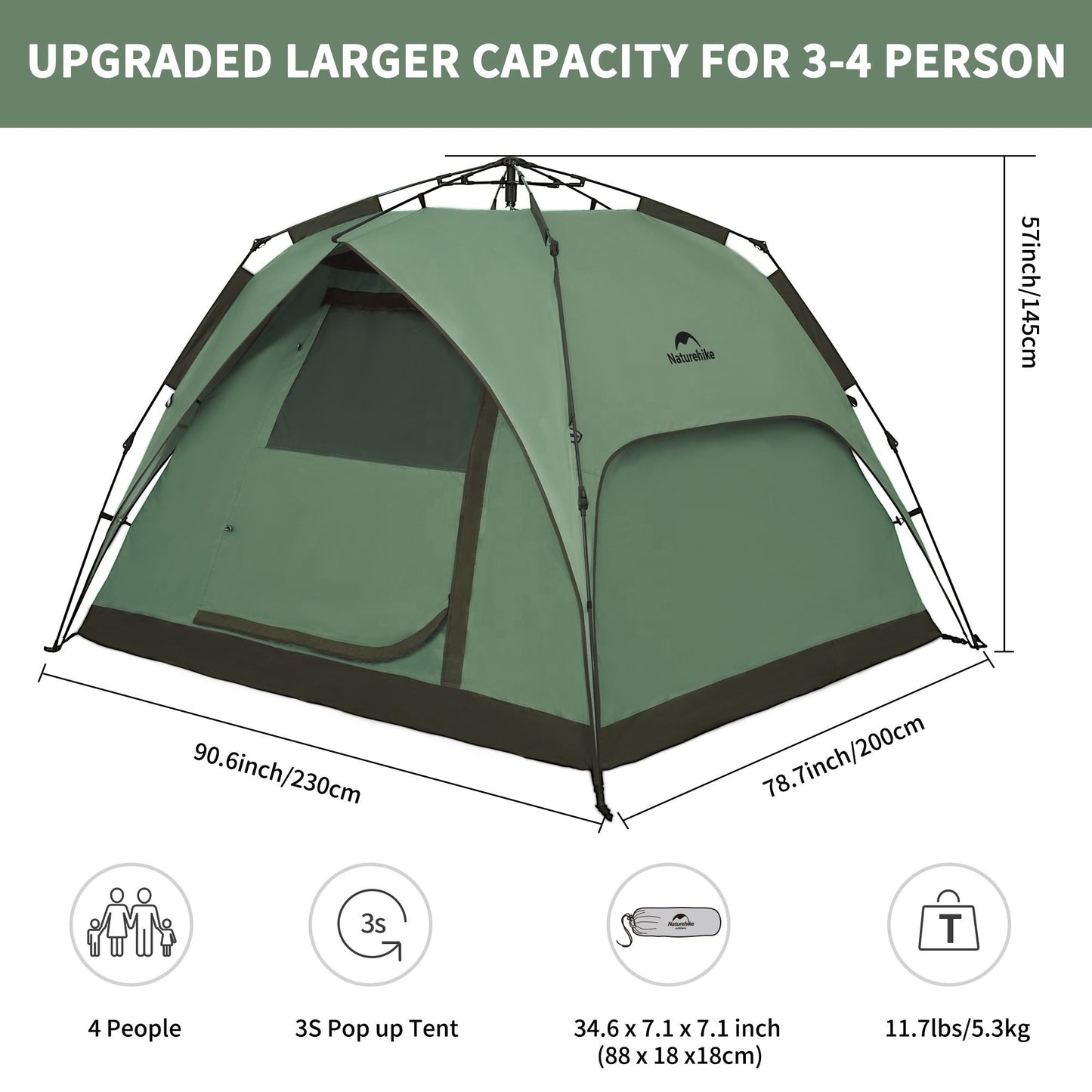 Naturehike CAPE 5 Fast Automatic Pop Up Tent 50+UPF Sun Protection Windproof Family Camping Hiking Travel Picnic Outdoor 3-4 persons Portable Camping Tent Heavy Duty Original Nature Hike