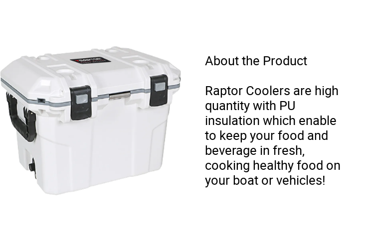 Raptor POLAR Series Cooler Hand Carry Multipurpose 50L Capacity Cold Storage Ice Box Food Container Chest Sloped Drain with Secure Plug Non-Skid Rubber Feet
