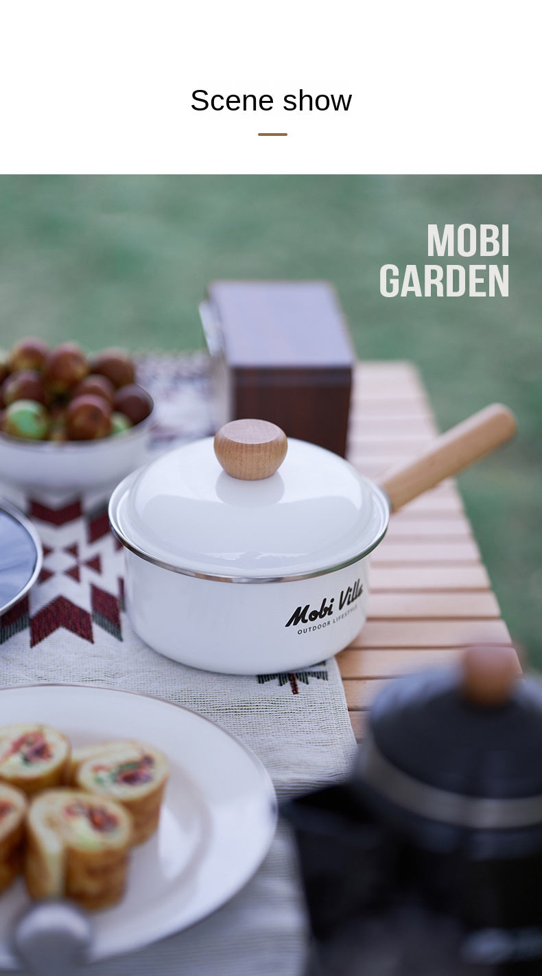Mobi Garden Enamel Milk Pot Portable Lightweight Glazed Saucepan Small Soup Pot Outdoor Camping Cooking Utensil Kitchenware Food Grade Stainless Steel