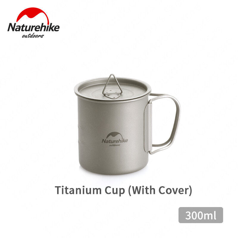 Naturehike 200 300 450 600 ML Ultralight Titanium Cup Shera Bowl Outdoor Camping Picnic Water Coffee Cup Mug Camp Kitchen Table Ware with Lid Cover Foldable Handle Nature Hike