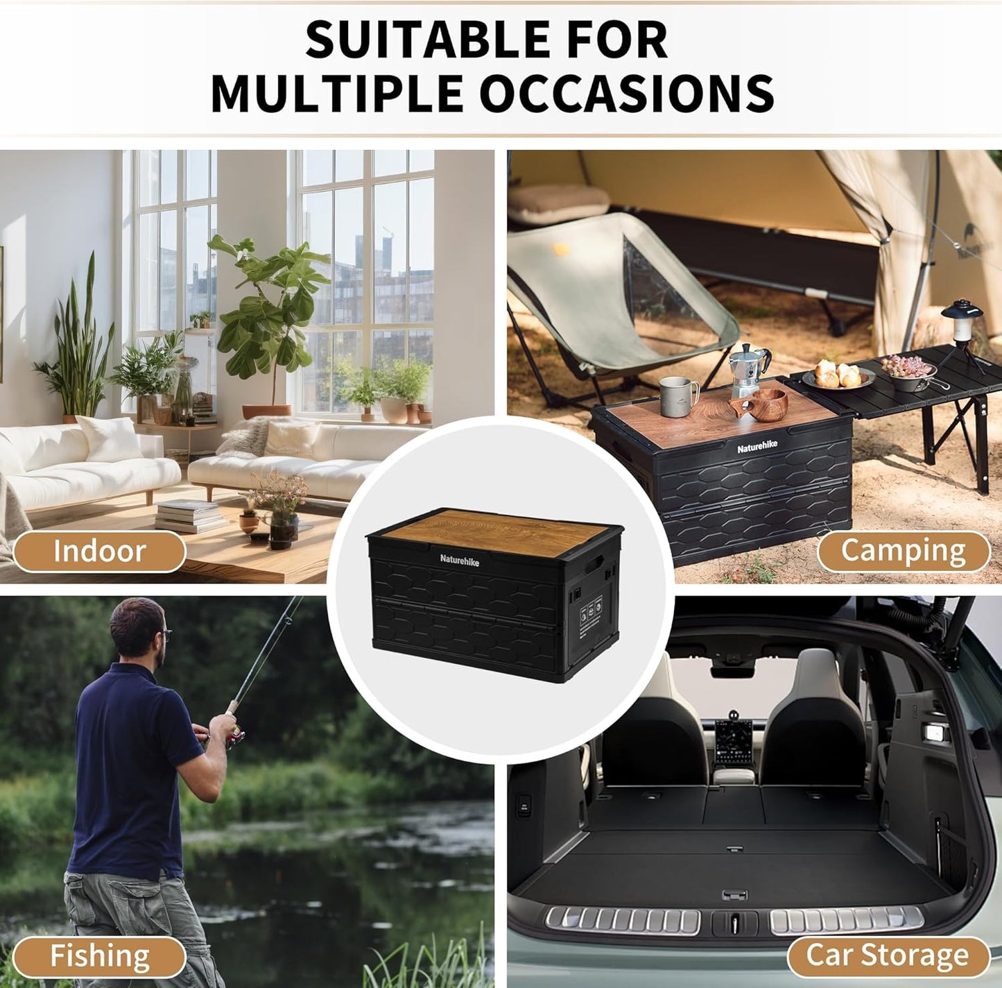 Naturehike LISAPACE Storage Box Plus Table Portable Lightweight Multifunctional 50L Capacity Folding Table Storage Box Desk Wood Top Lid Outdoor