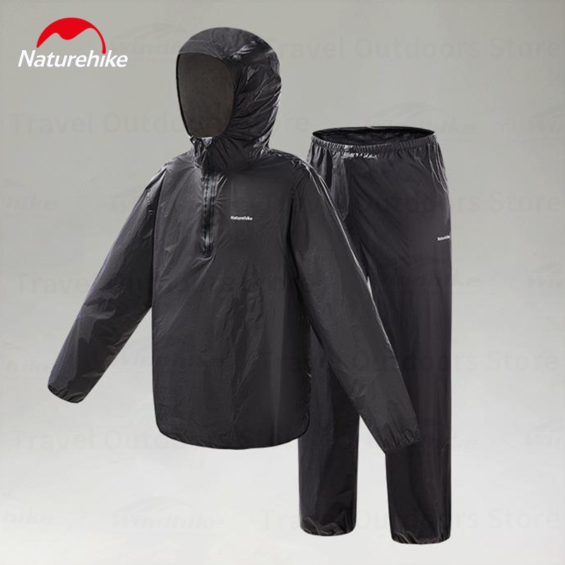 Naturehike Split Type Black Raincoat Portable Ultralight Multifunctional Folding Adult Unisex Jacket For Cycling Fishing Mountaineering Camping Outdoor Hiking Original Nature Hike
