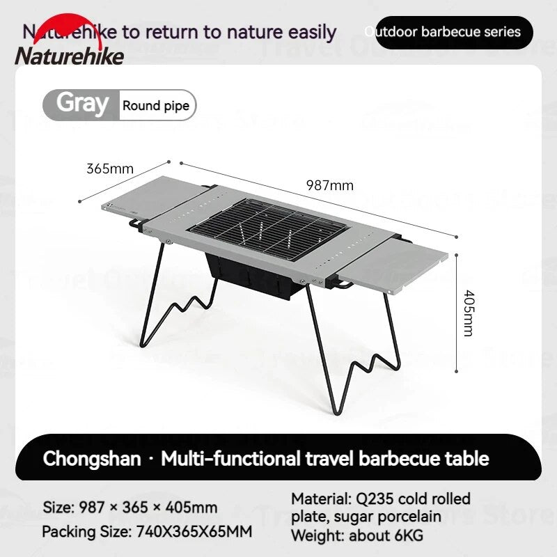 Naturehike Multifuctional Travel Barbecue Table Folding BBQ Grill Outdoor Camping Picnic Portable Integrated Built-in Cooking Charcoal Grill with Lamp Pole Easy to Clean Nature Hike