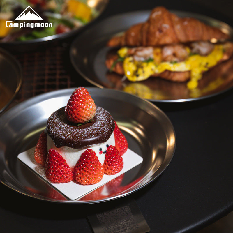 Campingmoon S397 Series Dish Plate Set Stainless Steel Tableware Anti-Corrosion Outdoor Camping Sold Set Or Per Piece With Optional Storage Bag