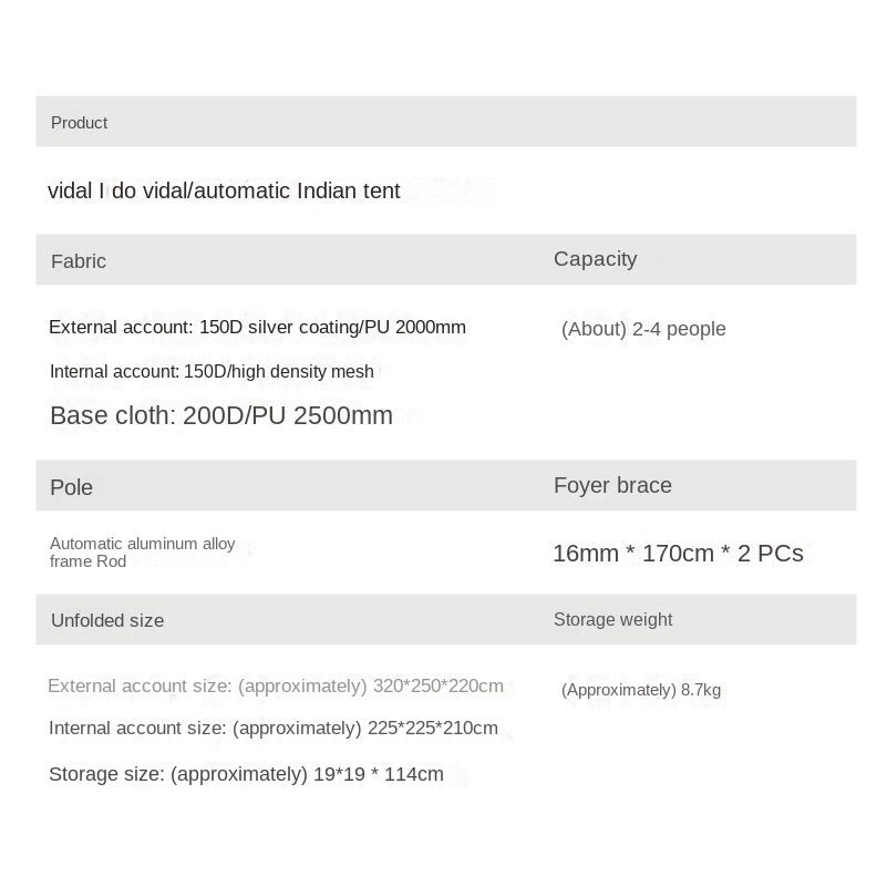 Vidalido Fast Automatic Indian Tent Style Teepee Tent Large Space For Up To 4 Person Quick Build Pyramid Tent 7.2m² Interior Space Waterproof Camping