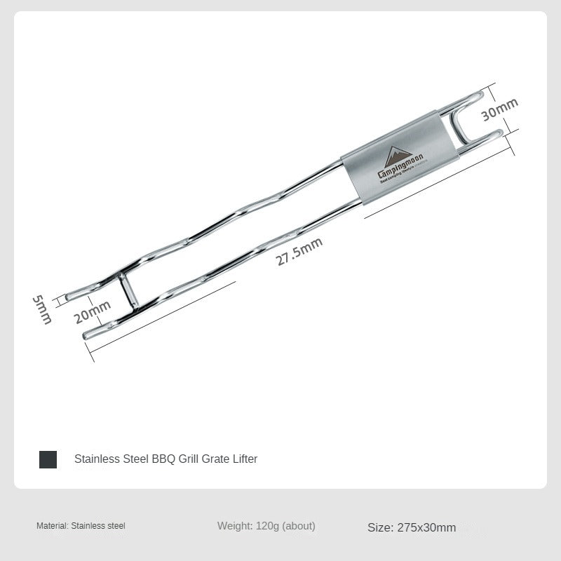 CAMPINGMOON S200 Portable Stainless Steel BBQ Grill Grate Lifter Rust Resistant Barbecue Oudoor Cooking Grid Lifter Gripper Special Pick Grill Clip