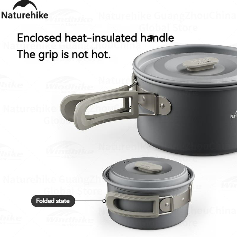 Naturehike Aluminum Alloy Set Pots Portable Lightweight Tableware Pot Frying Pan Kettle Folding Handle Camping Outdoor Hiking Travel Picnic Stackable Cookware