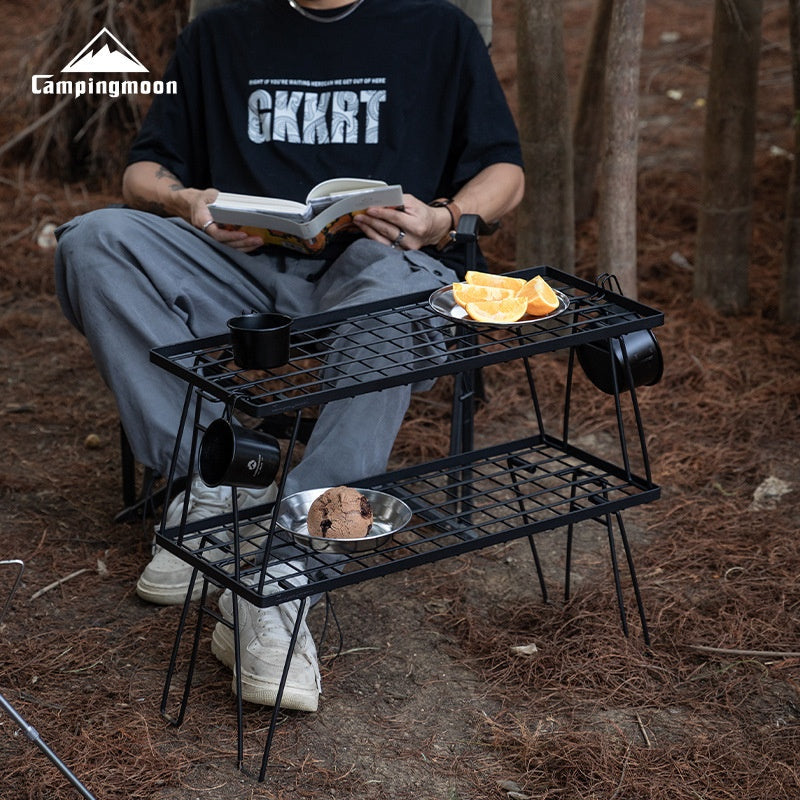 Campingmoon T-229 Series Stackable Floor Rack Outdoor Camping Connecting Multifunctional Steel Black Portable Folding Layered Table Shelf Hiking Picnic Travel Heavy Duty Original Camping Moon