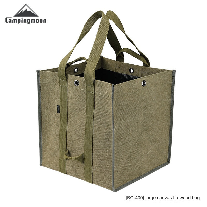 Campingmoon BC-400 Large Canvas Firewood Bag Portable Foldable Carrying Storage Bag Outdoor Camping Equipment Tools Utensils Fire Wood Bag Heavy Duty