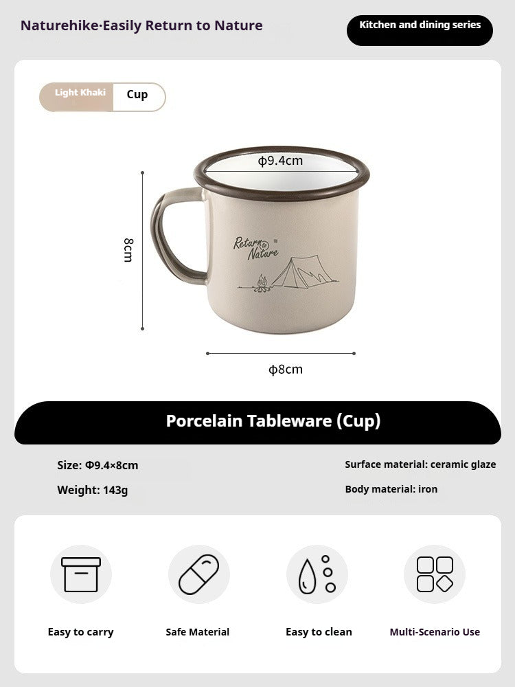Naturehike Premium Enamel Coated Tableware Cup Dish Plate Bowl Coffee Mug Camping Outdoor Dinnerware Mug Glass Glazed Glossy Finish Elegant Utensil